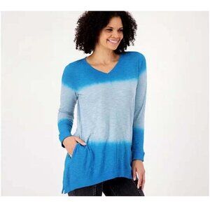 LOGO By Lori Goldstein Hand Tie Dye Long Sleeve Top Size XXS Blue New